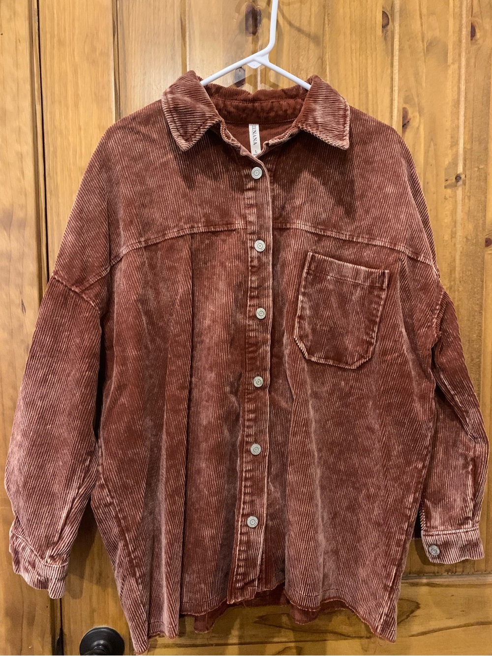 Corduroy Button-Up Shirt Jacket in Rust